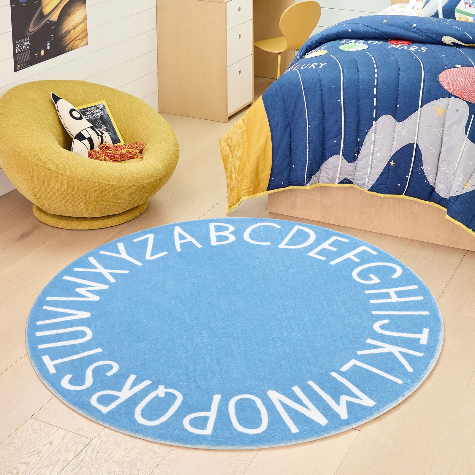 Topotdor Round Kids Play Rug Alphabet Nursery Area Rug Extra Large Soft Crawling Play Mat For Children Toddlers Bedroom (47 Inch